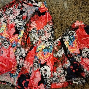 Natori Josie Size L Sleepwear Pajama Set Fuchsia Asian Collage Shorts & Buttonup